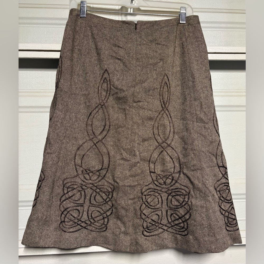 LOFT Brown A-Line Skirt with Embroidery
